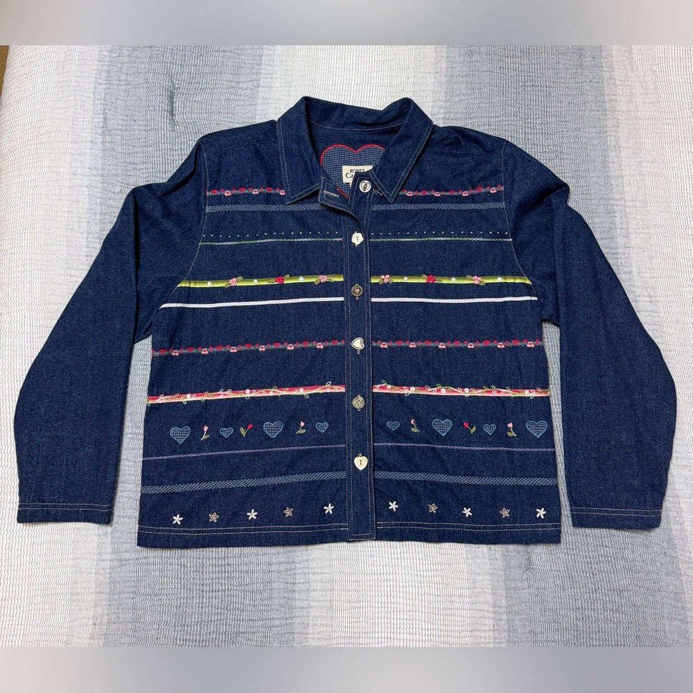 Koret City Blues Jacket Shirt Womens XL Blue Denim Embroidery Beads Applique
